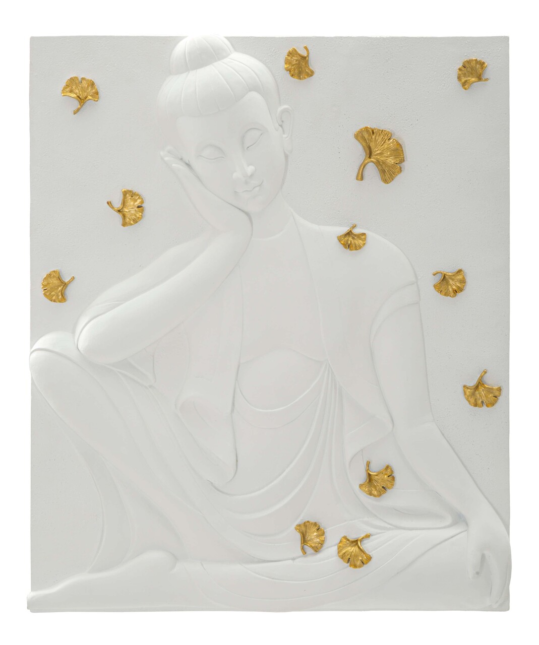Decoratiune de perete Buddha, Mauro Ferretti, 46x55.5 cm, polirasina, alb/auriu - imagine 7